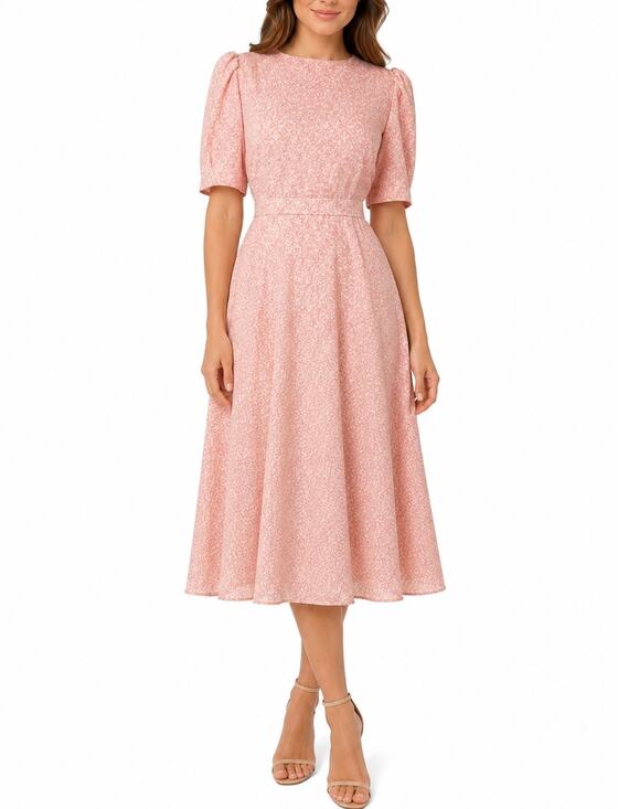 Rachel Parcell Dresses & Skirts - Rachel Parcell Pink Ditsy Floral Puff Sleeve Midi Dress Vintage Style Size M